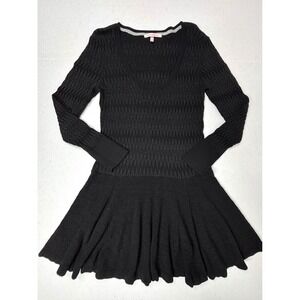 Victoria's Secret Sparkle Knit Fit Flare Dress Large Long Sleeve Stretch BLK EUC